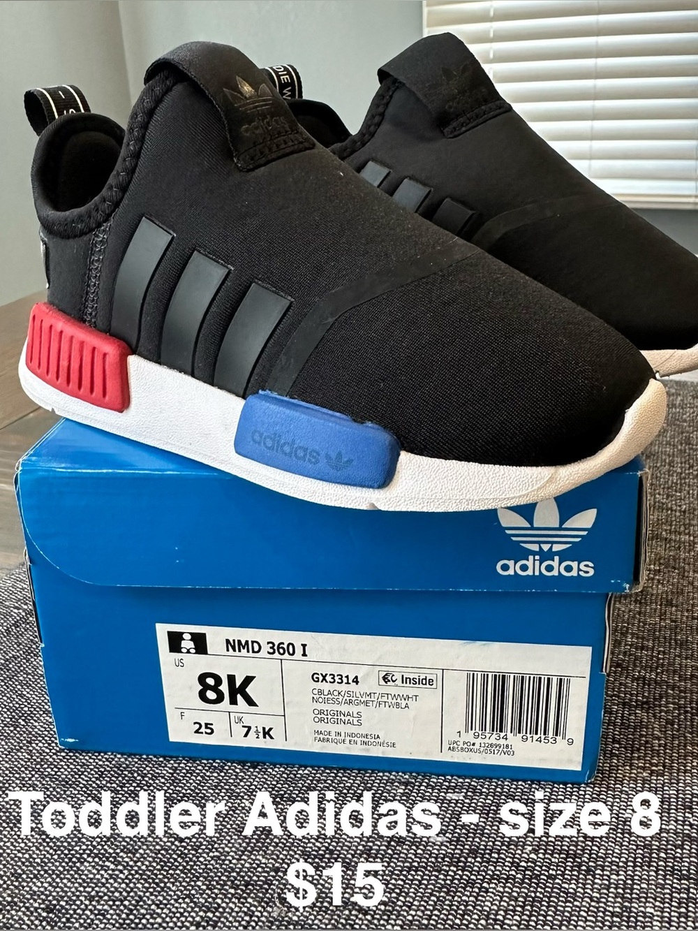 adidas Kids Black Slip-On Sneakers with Red & Blue Accents